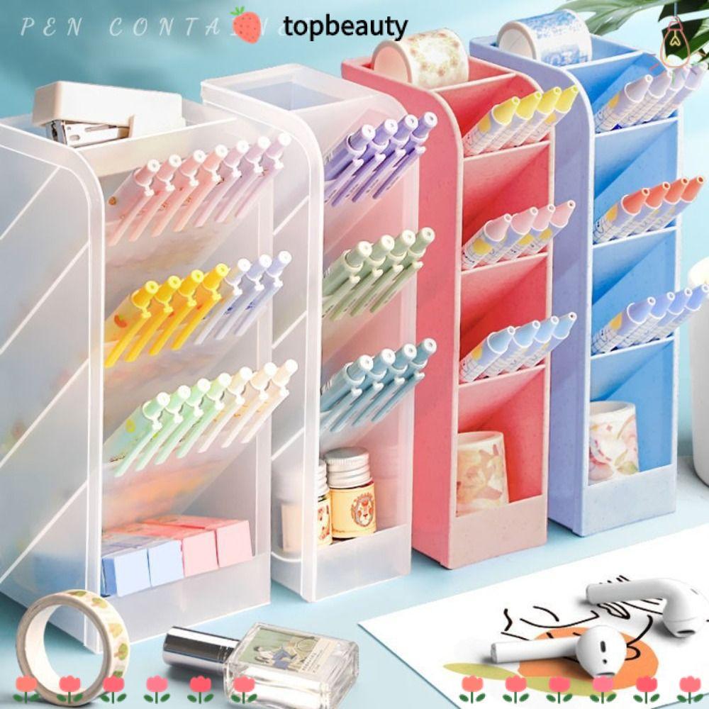 Topbeauty ที่ใส่ปากกา, ภาชนะปากกาโปร่งใสพลาสติก, คุณภาพสูง Frosted ความจุสูงเฉียงแทรก Desktop Organizer สํานักงานโรงเรียน