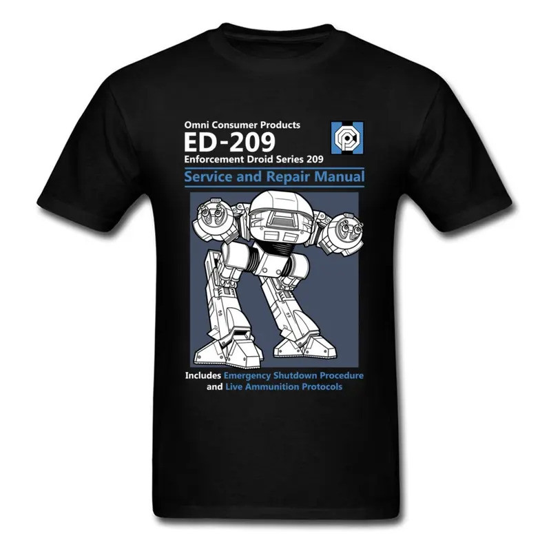 เสื้อยืดผู้ชายสีน้ำเงิน แฟชั่นลำลอง พิมพ์ลายหุ่นยนต์ ED 209 เสื้อผ้าคุณภาพสูงสำหรับผู้ชาย ผลิตจากผ้า
