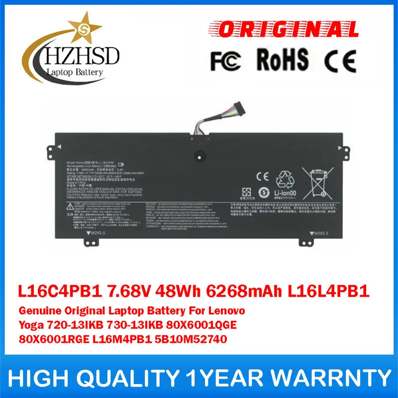 L16C4PB1 7.68V 48Wh 6268mAh L16L4PB1 ของแท้แบตเตอรี่แล็ปท็อปสําหรับ Lenovo โยคะ 720-13IKB 730-13IKB 