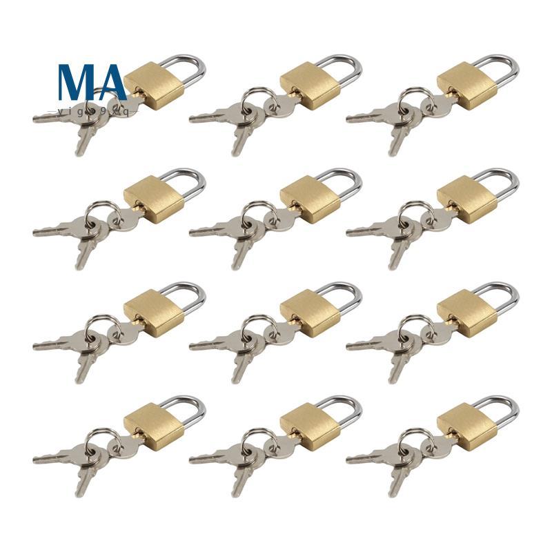 Meige9xq12 Pack Mini Keylock Small Padlocks Solid Brass Locks New Gold Brass with 3 Key forกระเป๋าเด