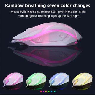 เซ็ตคีย์บอร์ดและเมาส์มีไฟสีรุ้ง สำหรับเล่นเกมและทำงาน คุณภาพสูงแบบ USB