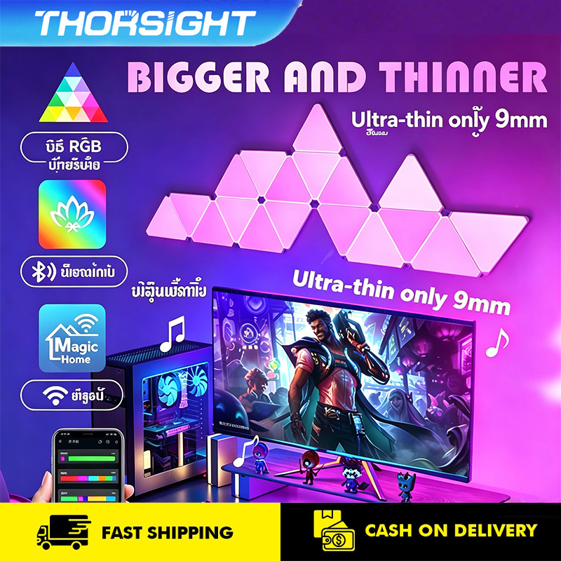 LEDทรงสามเหลี่ยม สไตล์สร้างสรรค์ สําหรับตกแต่งห้องนอนเกม RGB ชิ้น เปลี่ยนสีได้ ควบคุมผ่านรีโมทและแอพพลิเคชั่น