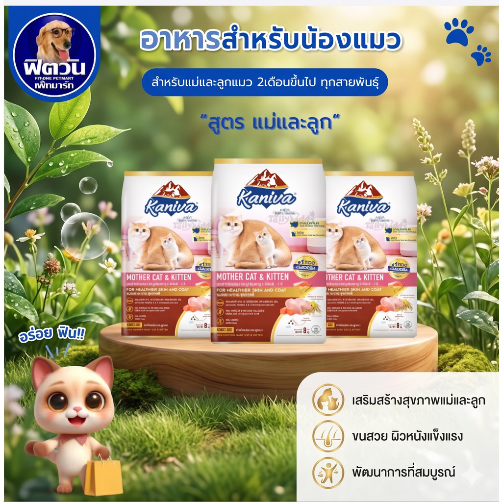 Kaniva MOTHER CAT & KITTEN สำหรับแม่แมวและลูกแมว สูตรขนสวย เงางาม สุขภาพดี 370ก.{อาหารแมวเม็ด}