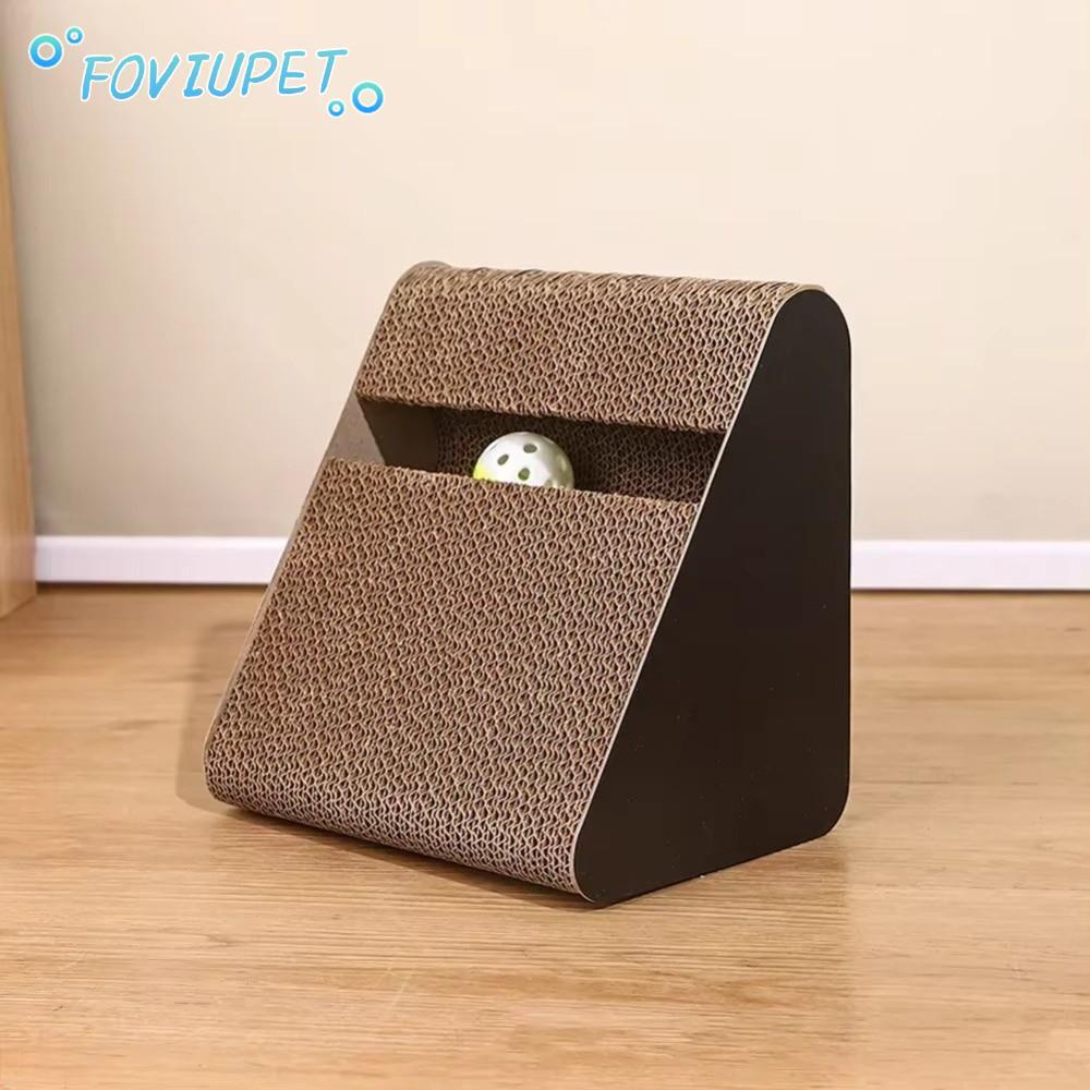 FOVIUPET 1ชิ้น2 ใน 1ที่ลับเล็บแมวรูปสามเหลี่ยม ​ลูกบอลหมุน​ กระดานลับเล็บแมว, ​ทนทาน​ เครื่องขูดกระดาษแข็งแนวตั้งที่ทนต่อการสึกหรอ