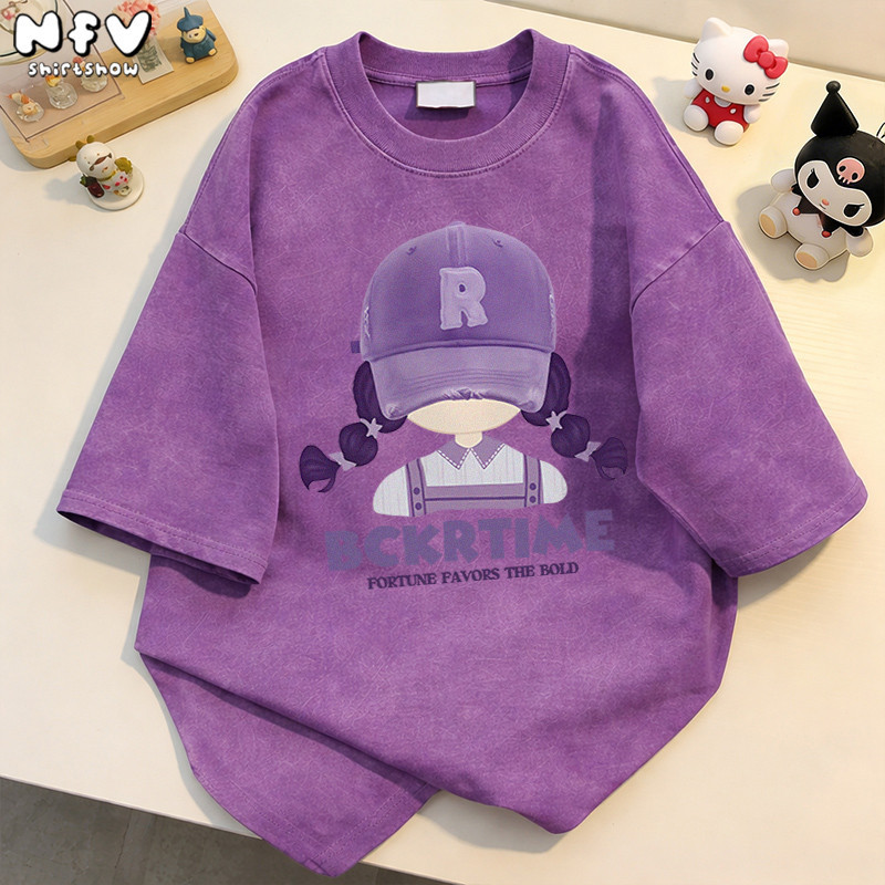 【Delivery 24 Hours a Day】NFV Korean Fashion  Short-Sleeved, Round-Neck T-Shirt Women's Cartoon Print