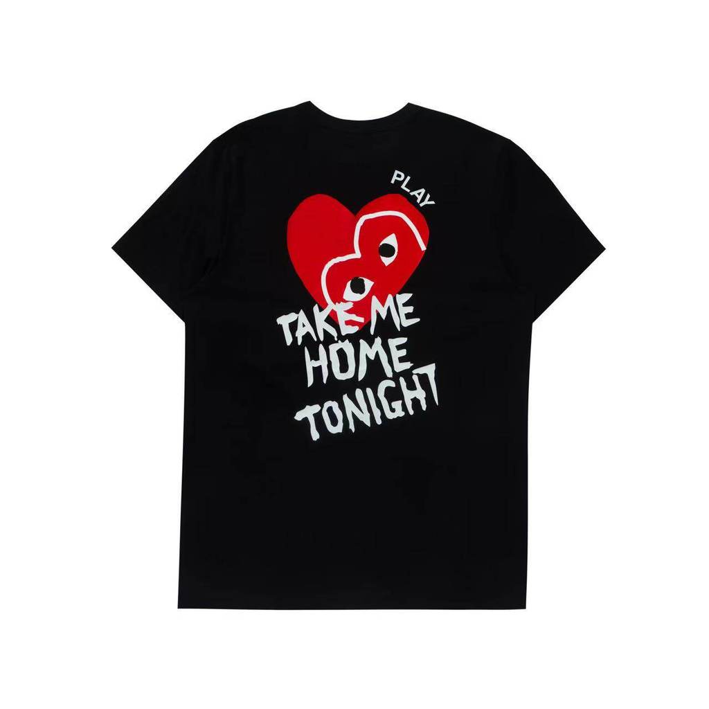 CDG PLAY Love Heart พิมพ์เสื้อยืดแขนสั้นผู้หญิงผ้าฝ้ายแท้รอบคอหลวมด้านบนอินเทรนด์9381016