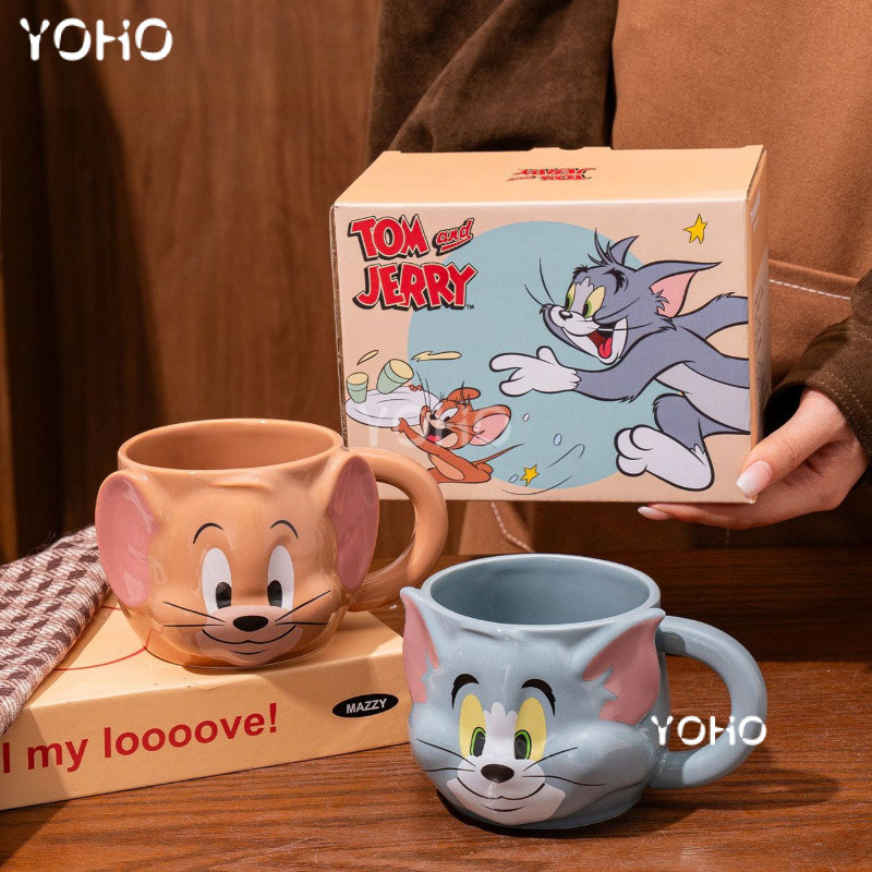 Tom and Jerry Series แก้วเซรามิคการ์ตูนหัวใหญ่รุ่นถ้วยนมถ้วยกาแฟคู่ถ้วยน้ําบ้าน