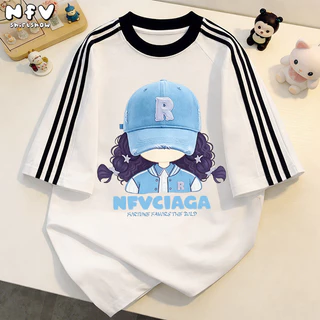 【จัดส่งตลอด 24 ชั่วโมง】NFV สไตล์เกาหลี💙เสื้อยืด ระบายอากาศ Oversized ลายพิมพ์การ์ตูนหญิง สะดวกสบาย ผ้าฝ้าย100% YG3866