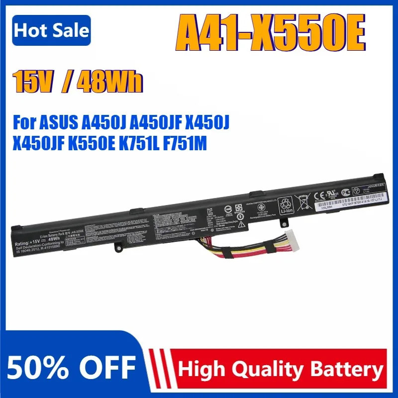 48Wh A41-X550E เปลี่ยนแบตเตอรี่แล็ปท็อปสําหรับ ASUS A450J A450JF X450J X450JF K550E K751L F751M X450