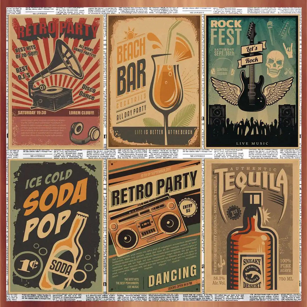 Bar Cafe Music Retro Poster Unique Kraft Paper Wall Decoration Painting Mural Poster Poster Boy Poster Car Poster Car Pi