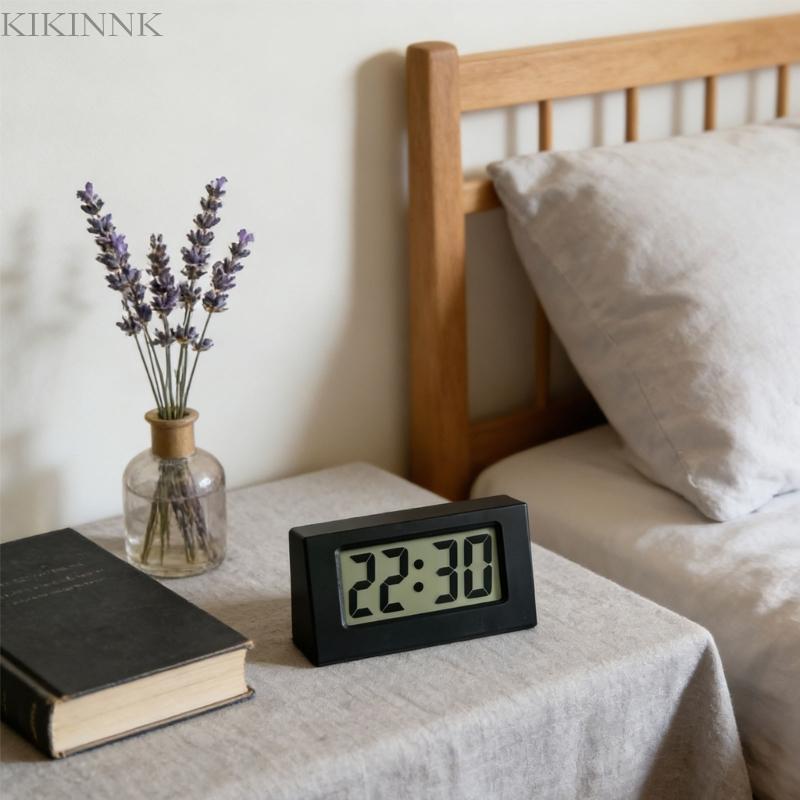 KIKIN นาฬิกาดิจิตอลขนาดเล็กพร้อมจัมโบ้ LCD Time Day Display นาฬิกาตั้งโต๊ะขนาดเล็กดําเนินการสําหรับเดสก์ท็อป Nightstand กระเป๋า