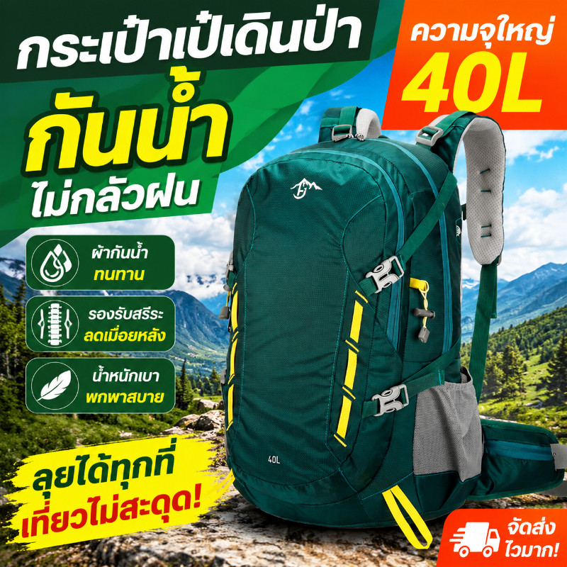 กระเป๋าเป้สะพายหลัง กระเป๋าเป้เดินป่า ใบใหญ่ กันน้ํา จุของได้เยอะ 40 ลิตร สำหรับนักผจญภัยตัวจริง ถึก ทน เท่