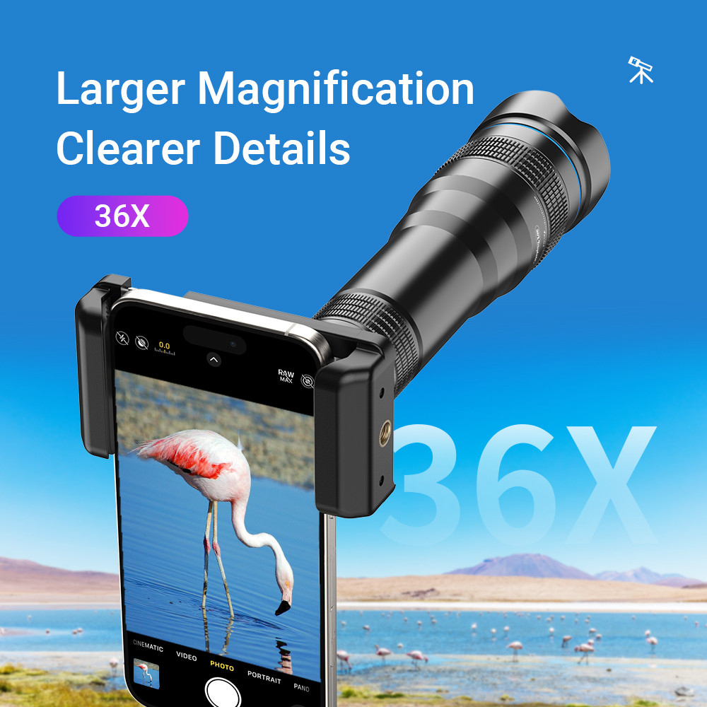 APEXEL โลหะ 36x กล้องโทรทรรศน์ Telephoto เลนส์ professional Tele ซูมเลนส์กล้องสําหรับ iPhone Xiaomi สมาร์ทโฟน Bird-watch การล่าสัตว์