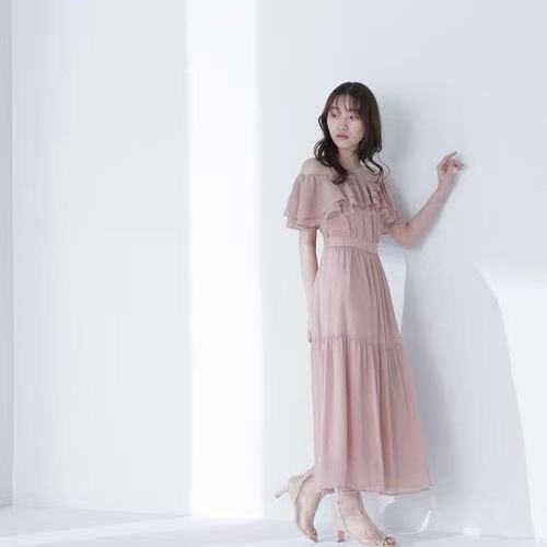 A204 Beauty Flower นิตยสารสไตล์ NBB 2way ชีฟองนัวเนียคอปกไหล่เดียวชุดเดรสสองสวมใส่