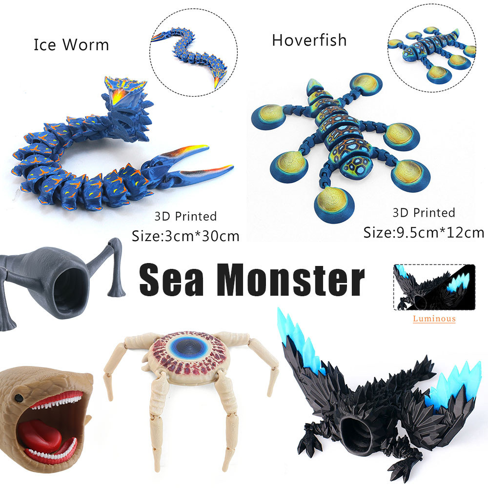 3D พิมพ์ Articulated Sea Monster รุ่น Subnautica Cave Crawler Ice Worm Cave Crawler รูปของเล่น