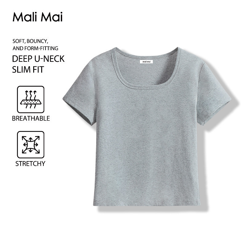 แสดงผอม เสื้อคอยู แขนสั้น สาวอวบใส่ได้ แสดงผอม แฟชั่นหน้าร้อน เซ็กซี่ ส่งไวจากไทย