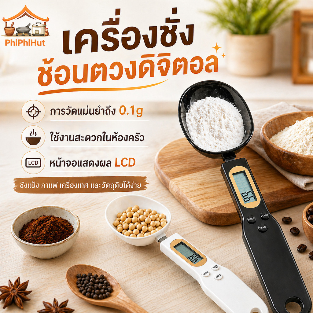 PPH เครื่องชั่งช้อนตวงดิจิตอล เครื่องชั่งน้ําหนักช้อนอาหาร  รุ่น500กรัม(0.1 กรัม)   ชั่งของเหลว ของแห้ง กาแฟ