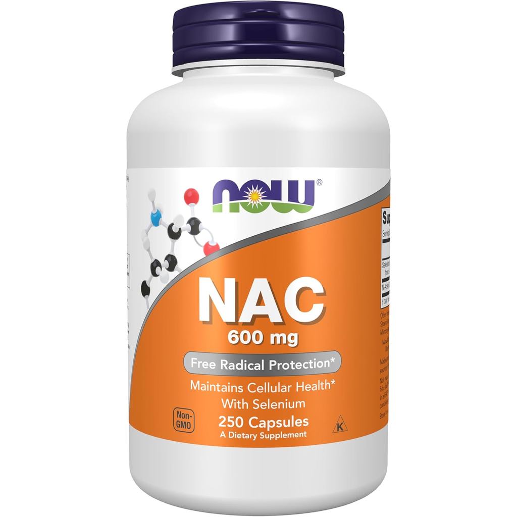 อาหารเสริม NOW, NAC (N-Acetyl Cysteine) 600 มก. พร้อมซีลีเนียม, แคปซูลผัก 250 แคปซูล C6UC