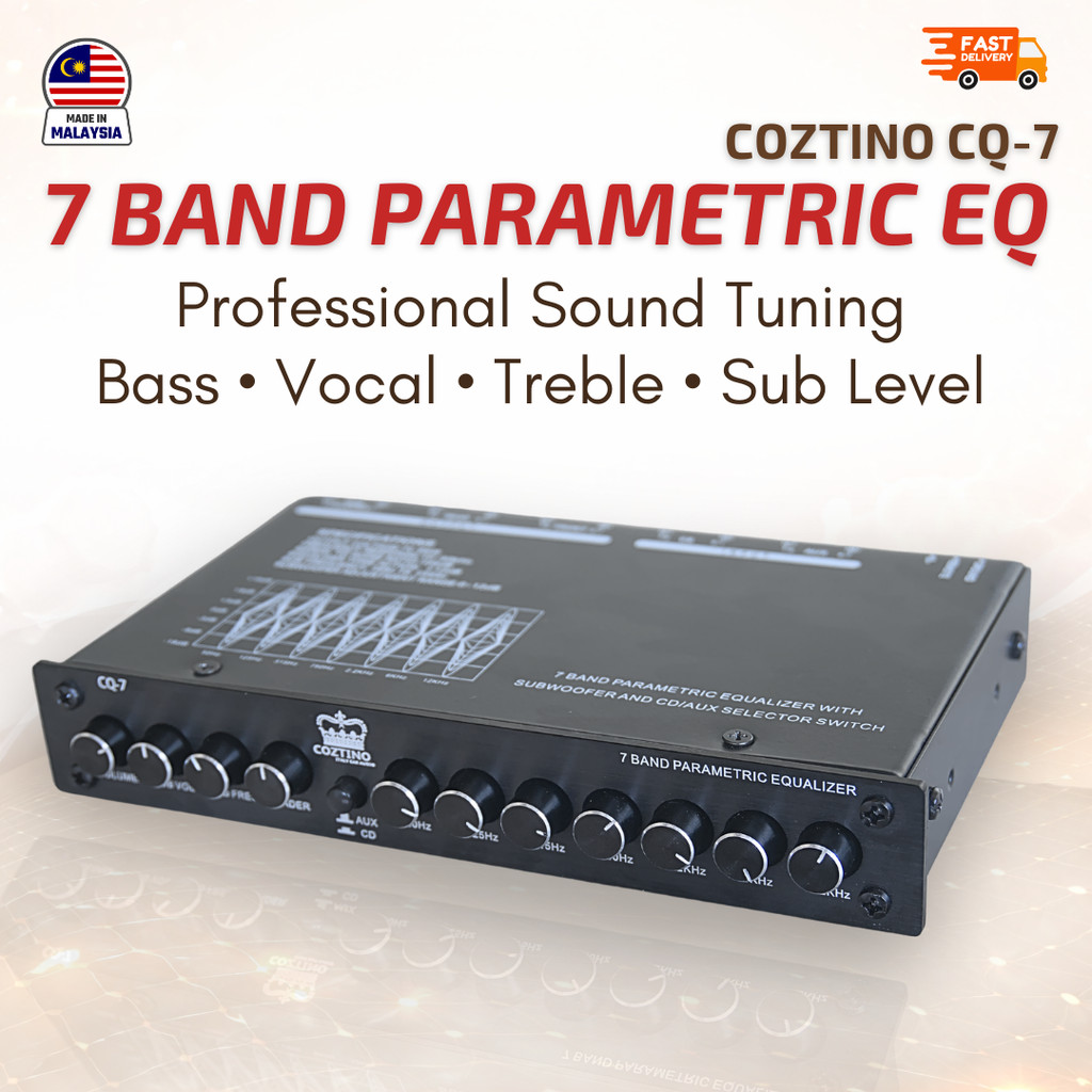Coztino CQ-7 1/2 Din 7 Band Parametric Equalizer พร้อมซับวูฟเฟอร์และสวิตช์เลือก CD/Aux