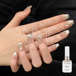 [ANNIES] เซรามิคสีขาว Cats Eye Nail Polish ซาตินสไตล์ใหม่ All-Match ลูกปัดแก้ว Cats Eye Nails
