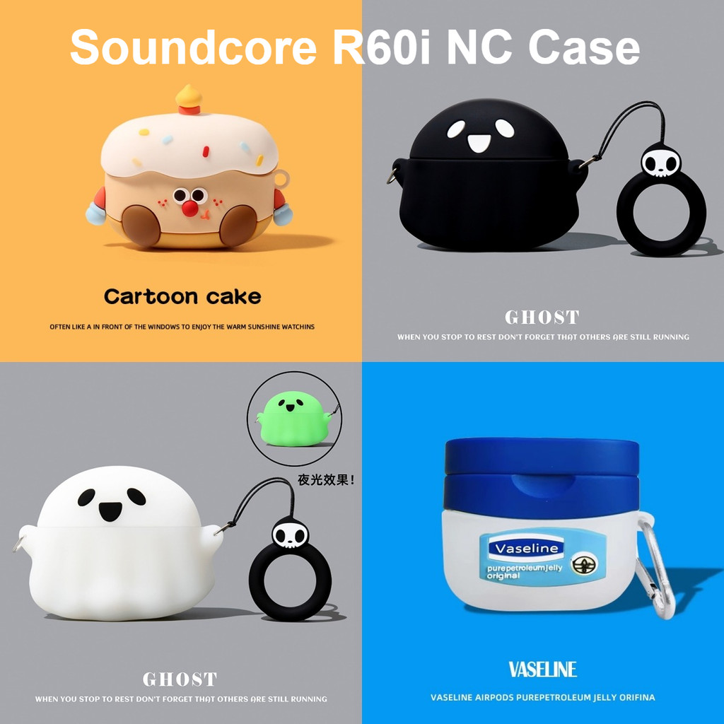 for Anker Soundcore R60i NC Case 3D Cute Robot Ghost Cartoon Vaseline Soundcore R60i NC Clear TPU Soft Case Suitable for Soundcore P31i Protective Cover
