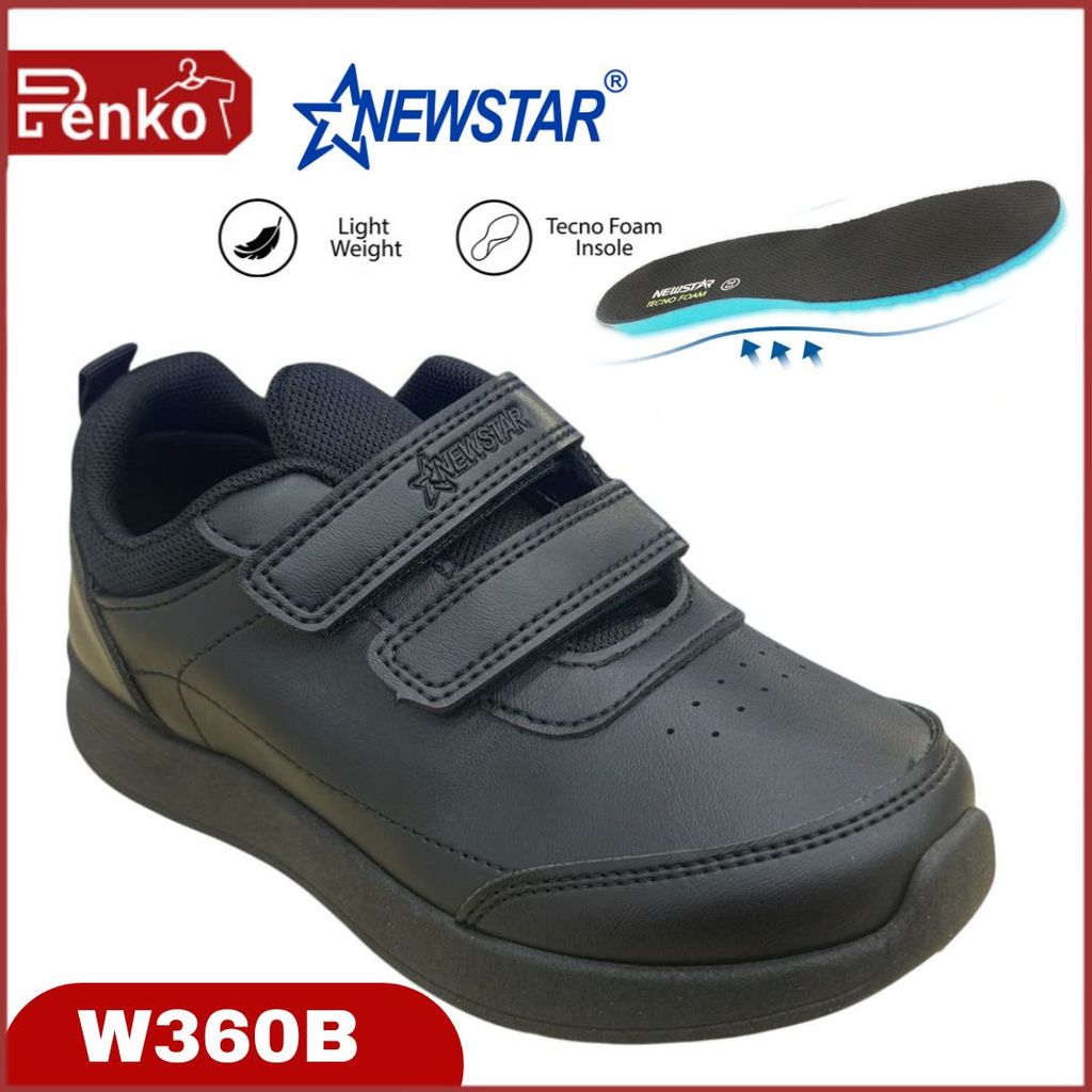 PENKO_ NewStar Black School W360B รองเท้า Kasut 2 Lekat Black School รองเท้า Kasut Lekat Black Sekol