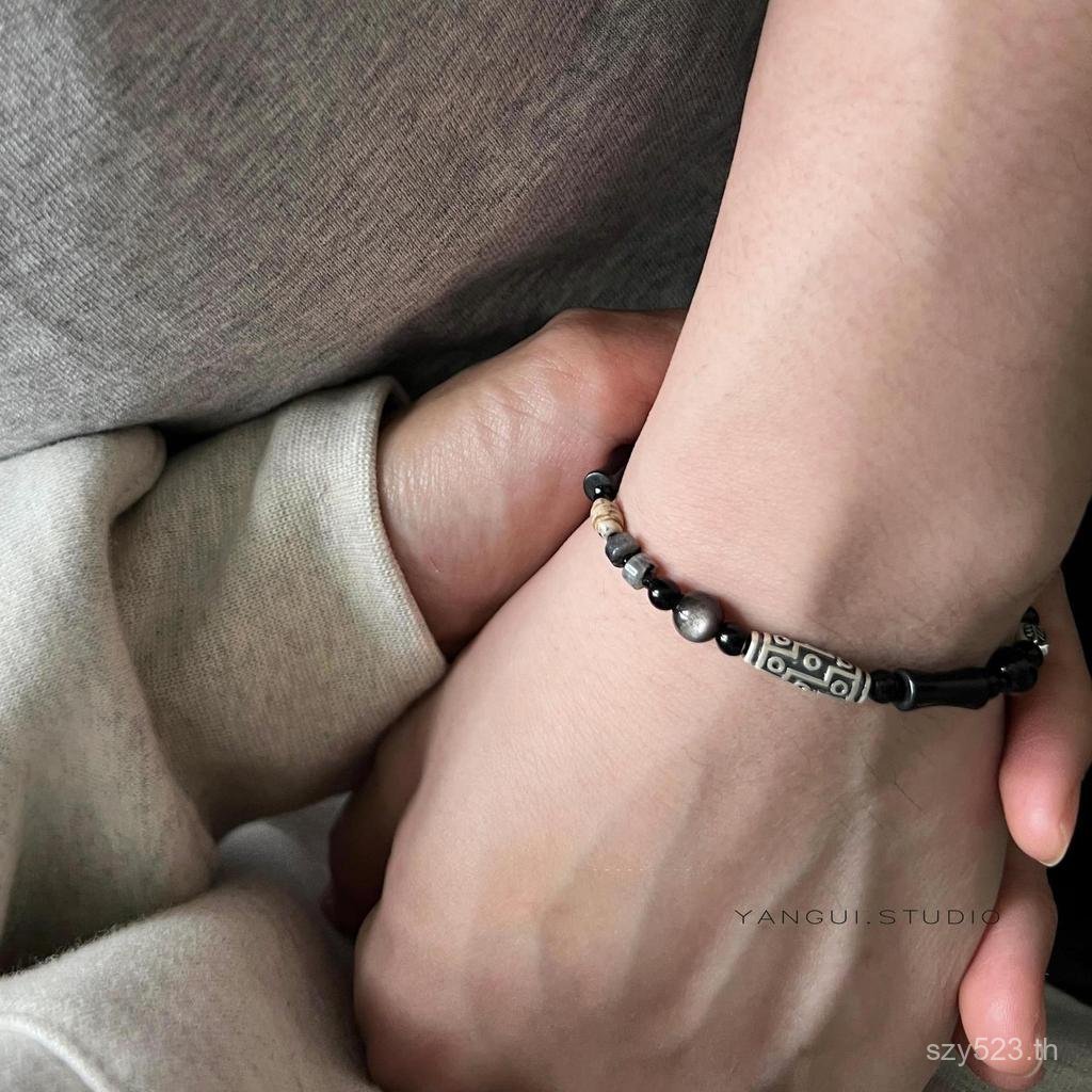 สร้อยข้อมือแบบเรโทรดีไซน์เฉพาะ Dzi Beads และ.obsidian charm