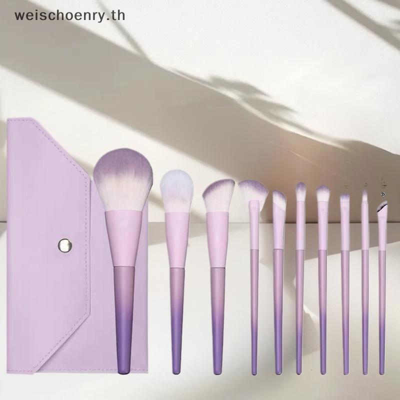 WW 10 ชิ้นชุดแปรงแต่งหน้าสีม่วง, แปรงแป้งฝุ่น, แปรงอายแชโดว์, ชุดเครื่องมือความงามครบชุดแปรงคอนซีลเล