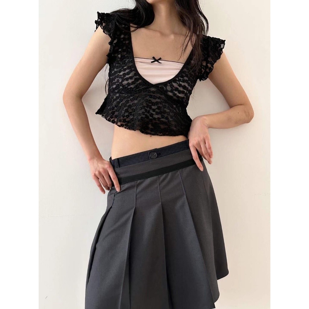 Dailywear พร้อมส่ง ✨เสื้อลูกไม้ซีทรูคอวีลึกสุดเซ็กซี่ สไตล์ฝรั่งเศส ลายดอกไม้สีชมพู สำหรับสาวฮอต - รูปที่ 2