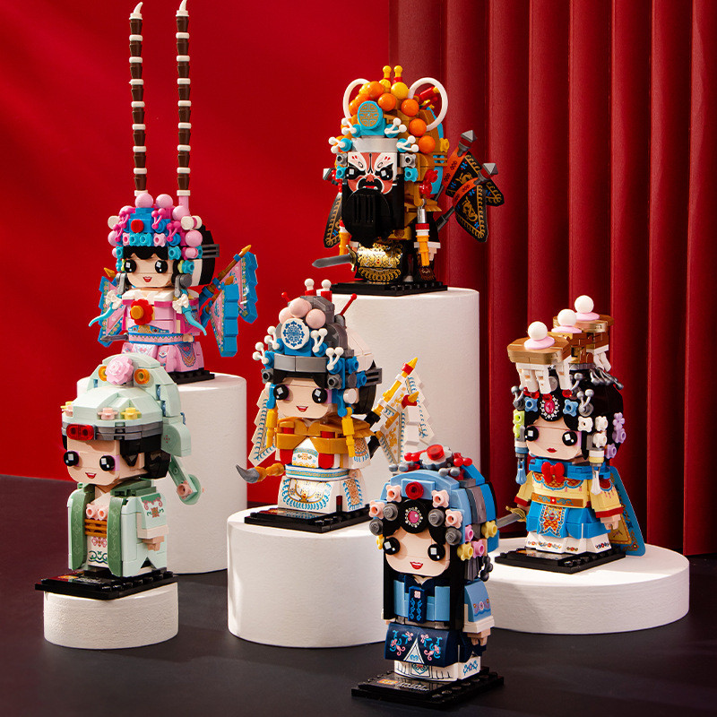 Loz1541-1544 ดาบม้า Dan Qingyi Opera ตัวอักษรคลาสสิกแห่งชาติอินเทรนด์ Micro Building Block ตกแต่งเด็
