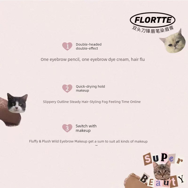 คิ้ว ดินสอเขียนคิ้วกันน้ำ Flortte Flortte Flortte Double-Headed Blade ดินสอเขียนคิ้วย้อมสีครีมเขียนค