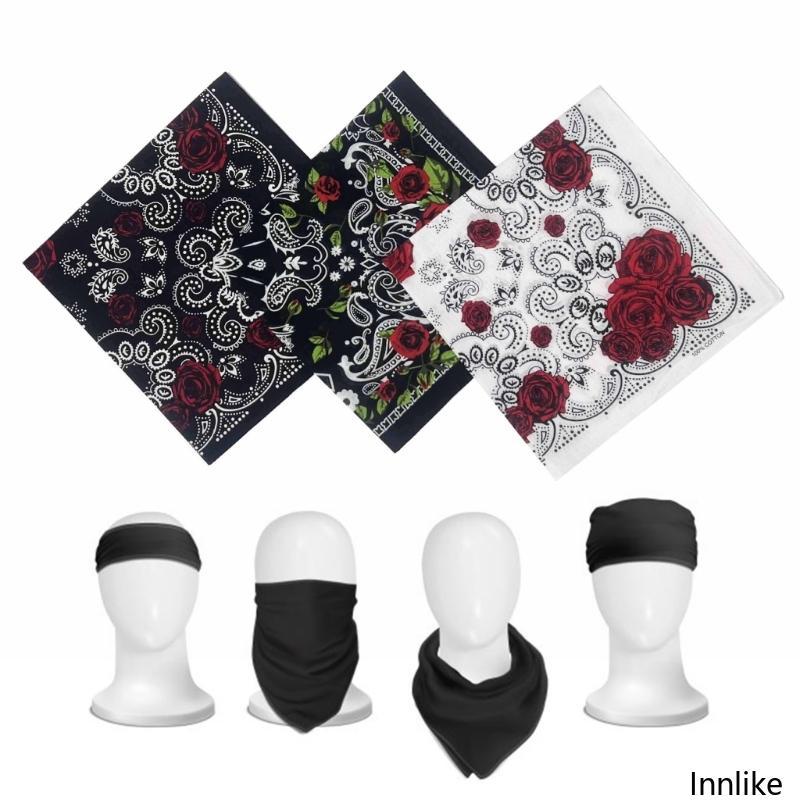 INN 21 Rose Bandana Head Scarf Hip Hop Square Turban Head Scarf สําหรับวัยรุ่น