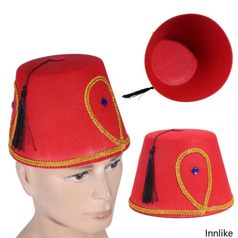 INN Fancy Fez Hat หมวกตุรกี อุปกรณ์เสริมเครื่องแต่งกายธีมโมร็อกโกที่สะดุดตา