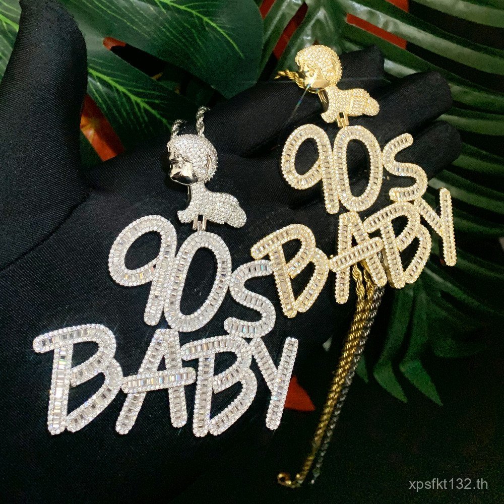 ยุโรปอเมริกันZircon 90Sผู้ชายแฟชั่นสร้อยคอตัวอักษรเด็กใหม่Cross-BorderฝังZircon Insจี้ 4VCU