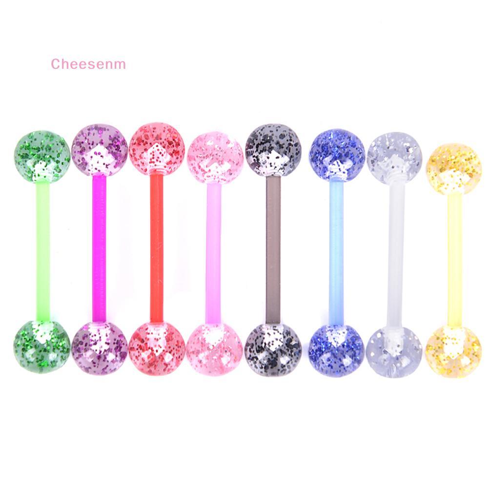 ชุดเครื่องประดับเจาะลิ้น 8 ชิ้น สีสันสดใส กะพริบอะคริลิค Barbell และ Ball Ring