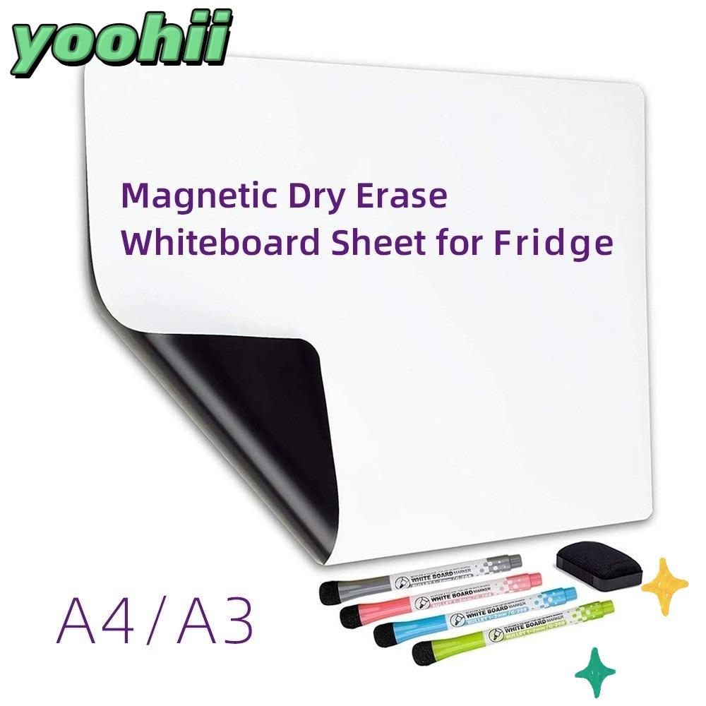 YOOHII กระดานลบแห้งแม่เหล็ก, บันทึกแม่เหล็กตู้เย็นที่ถอดออกได้ A3/A4, Erasable DIY แผ่น WhiteBoard