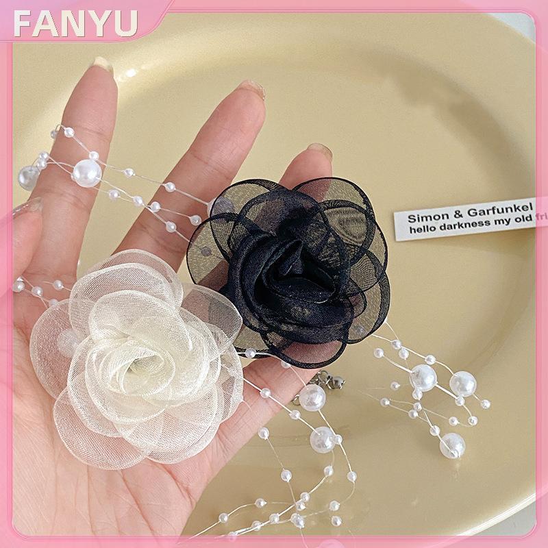 Sgl โรแมนติก Pearl Choker Camellia สร้อยคอสีดําสีขาวฤดูร้อน Clavicle Chain ดอกไม้ไข่มุกสําหรับผู้หญิ