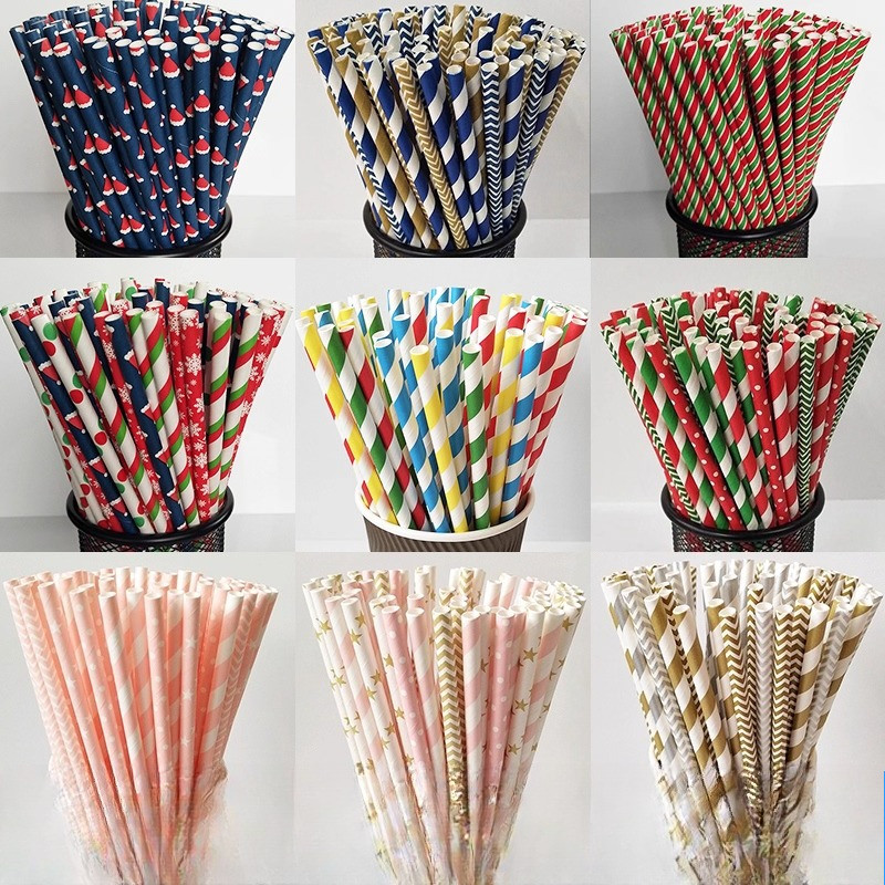 100 ชิ้นทิ้งสีสร้างสรรค์หลอดกระดาษย่อยสลายกระดาษหลอดพรรคขนมตารางน้ําผลไม้