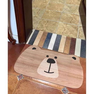 พรมเช็ดเท้าลายไม้60x40cm พรมลายหมีสไตล์ไม้ พรมรองพื้นกันลื่น ดีไซน์น่ารัก แต่งบ้านอบอุ่น ใช้หน้าห้องน้ำ ห้องครัว