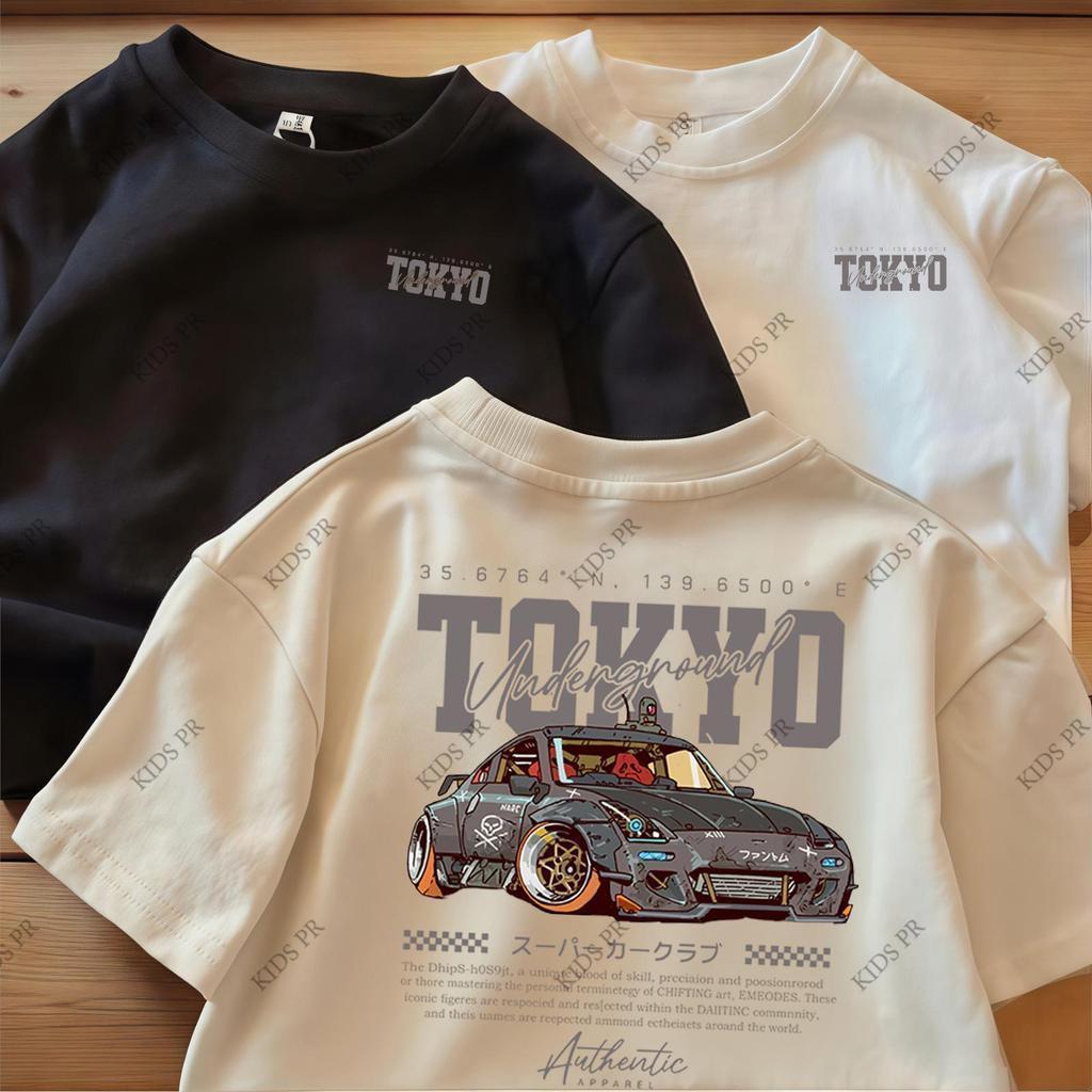 COD 2026 Tokyo Racing Car Printed Kid's T-shirt Fashion Trendy Casual Pure Cotton Top for 3-13 Yrs T2