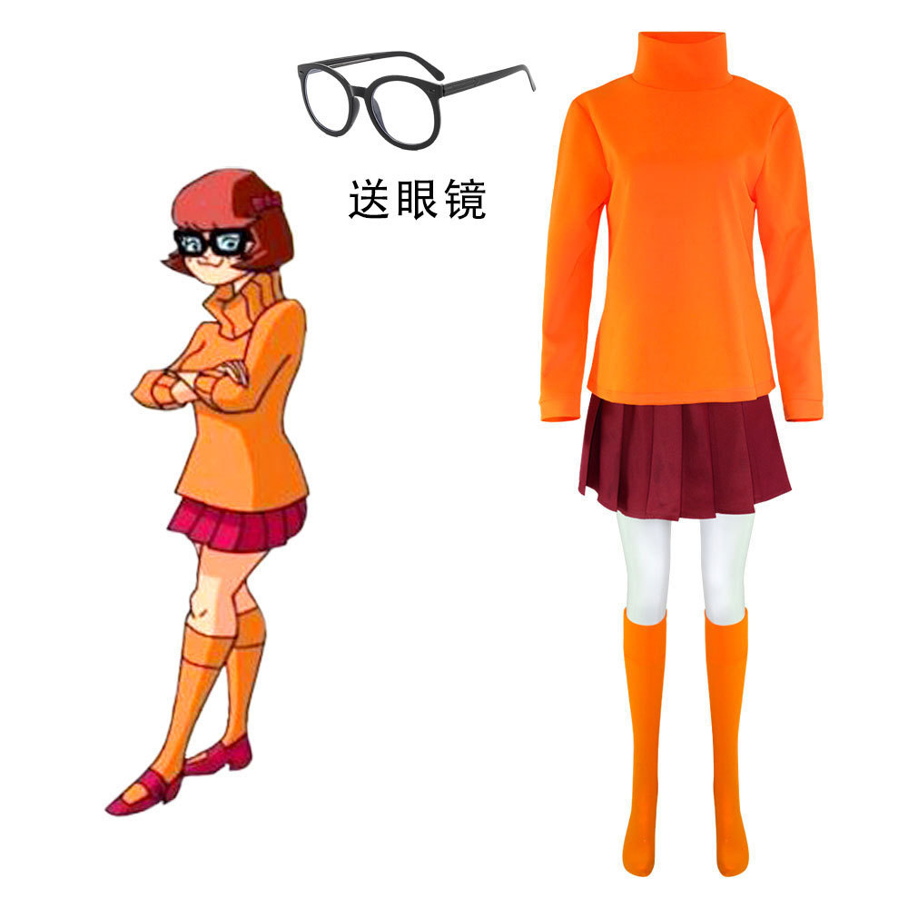 ชุดตัวละคร Scooby-Doo Velma สำหรับฮาโลวีนและคอสเพลย์