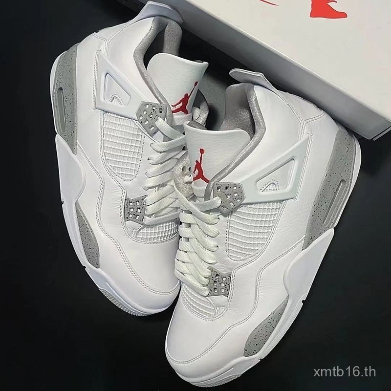 AJ4 White Oreo Cement รองเท้าบาสเก็ตบอลสีเทา มีพื้นอากาศสำหรับความสะดวกสบาย เหมาะสำหรับทั้งผู้ชายและ