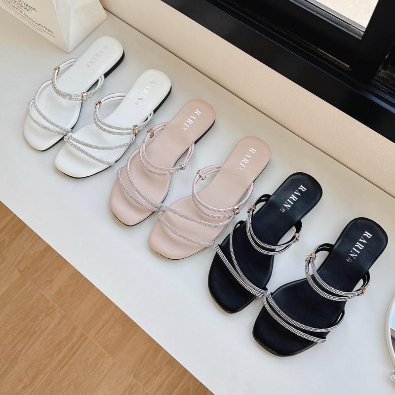 Rarin [ Jayda ] 36 - 41 รองเท้าแตะพื้นนุ่ม สายเพชร ใส่ได้ 2 แบบ