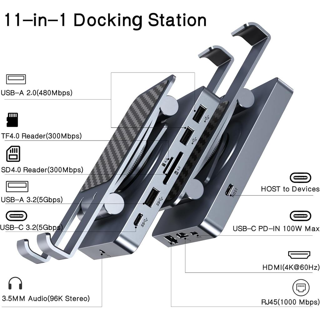 360° แท่นเชื่อมต่อ USB C หมุนได้สําหรับ iPad Pro, แท็บเล็ต, Samsung, Steam Deck, ROG Ally, Legion Go
