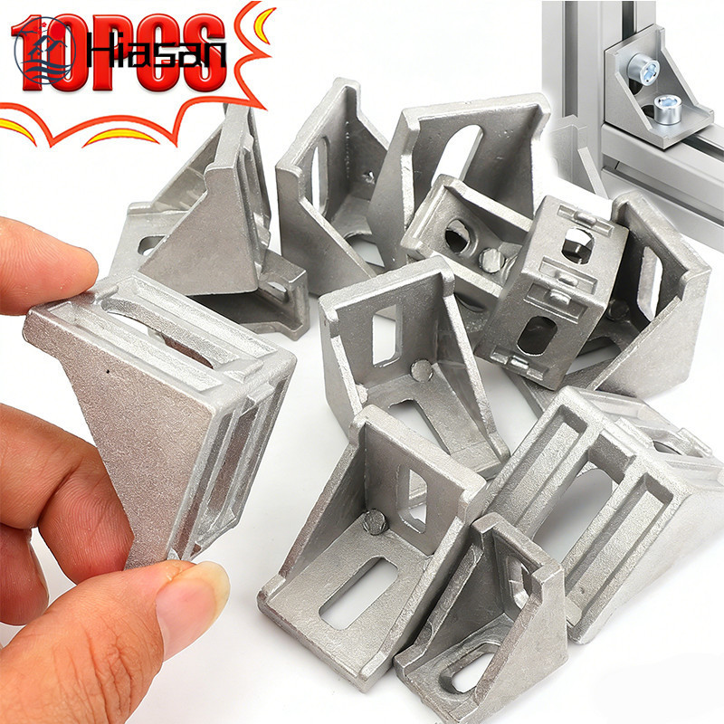 [HGB]ขายึดมุมอลูมิเนียม CNC 10 ชิ้น | น้ําหนักเบาและสูงรับน้ําหนัก 3 ขนาดพอดีสําหรับเฟอร์นิเจอร์เสริมแรงป้องกันการเอียงพร้อมสีเงินเสร็จสิ้น