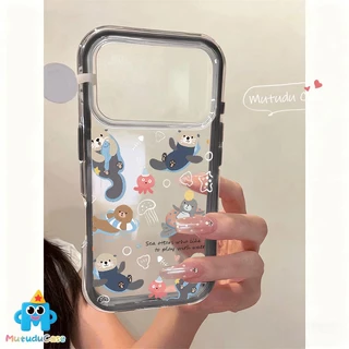 สำหรับ IPhone 16 17 15 Air 11 13 XR 12 14 Pro Max XS X Max 16 14 15 Plus เคส 2 in 1โปร่งใส ลายนากการ์ตูน น่ารัก สไตล์ฮิต