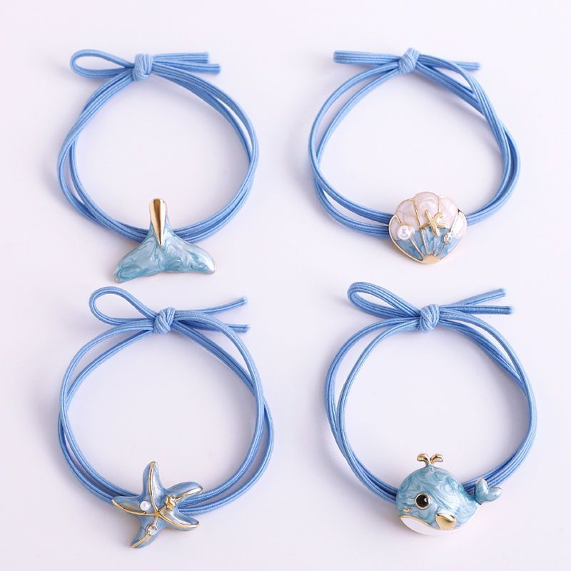 蓝色新款贝壳海星头绳可爱超仙韩国发圈清新海底世界头绳5/12 Blue new shell and starfish hair tie, cute and super fairy-like, Korean hair ring, fresh underwater world hair tie 5/12