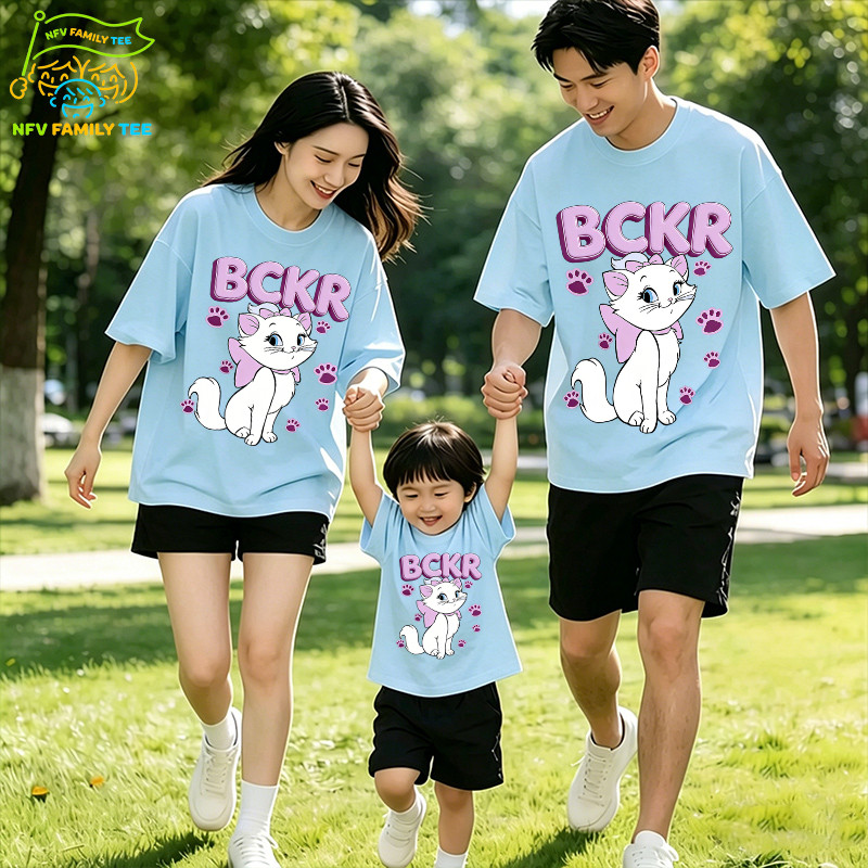 วัสดุใหม่✨COD NFV Family Tee ชุดครอบครัว 2026 ลวดลายลูกแมว ใหม่ เสื้อคู่แม่ลูก เสื้อเด็ก เนื้อผ้าสบา