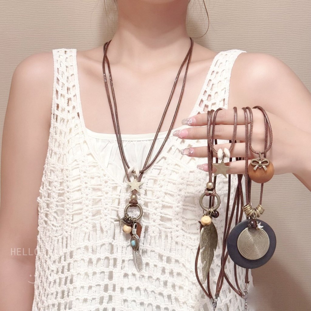 สร้อยคอยาว สร้อยมุก - Journal Collection- ใหม่สไตล์จีน Bronze Feather ยาวชั้นสร้อยคอหญิง Retro สไตล์