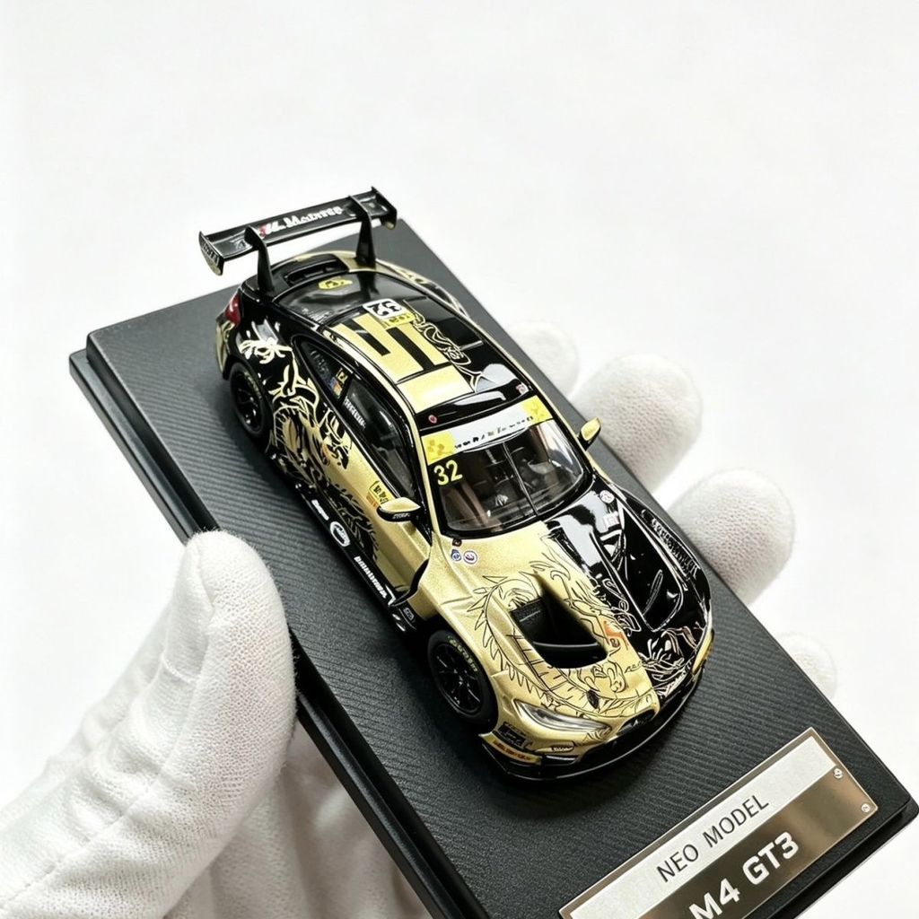 NEO 1/64 BMW M4 GT3 Black Golden Dragon Alloy รถเหล็กโมเดลของเล่นของขวัญวันเกิด